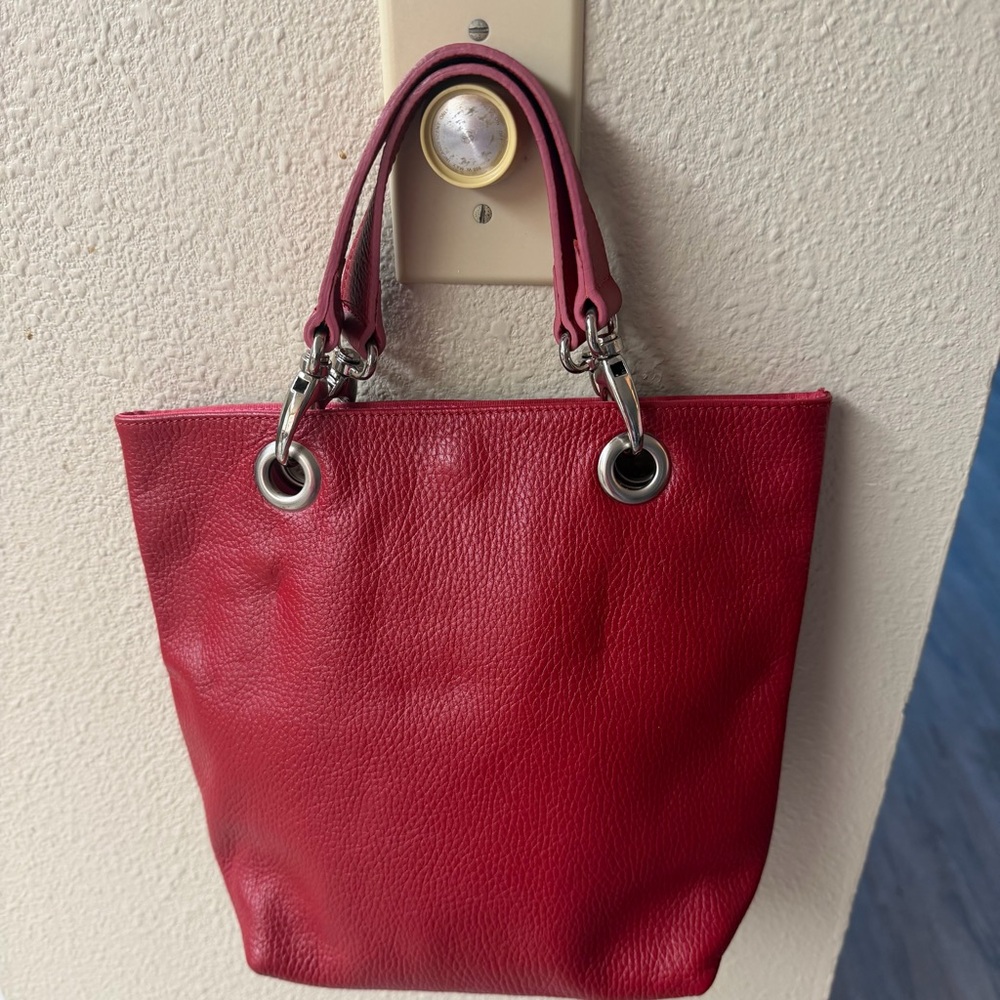 Maurizio Taiuti Rich Red Leather Tote with Silver Hardware-Made in Italy